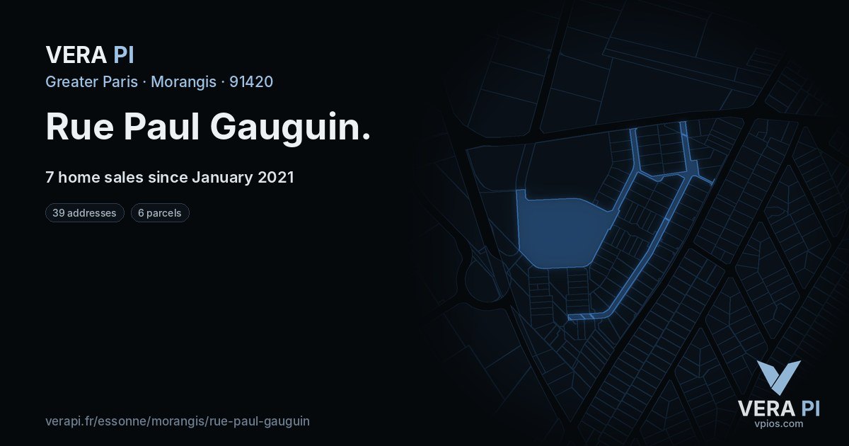 Rue Paul Gauguin, Morangis at night – every parcel coloured by the prices around it, the street's own parcels lit
