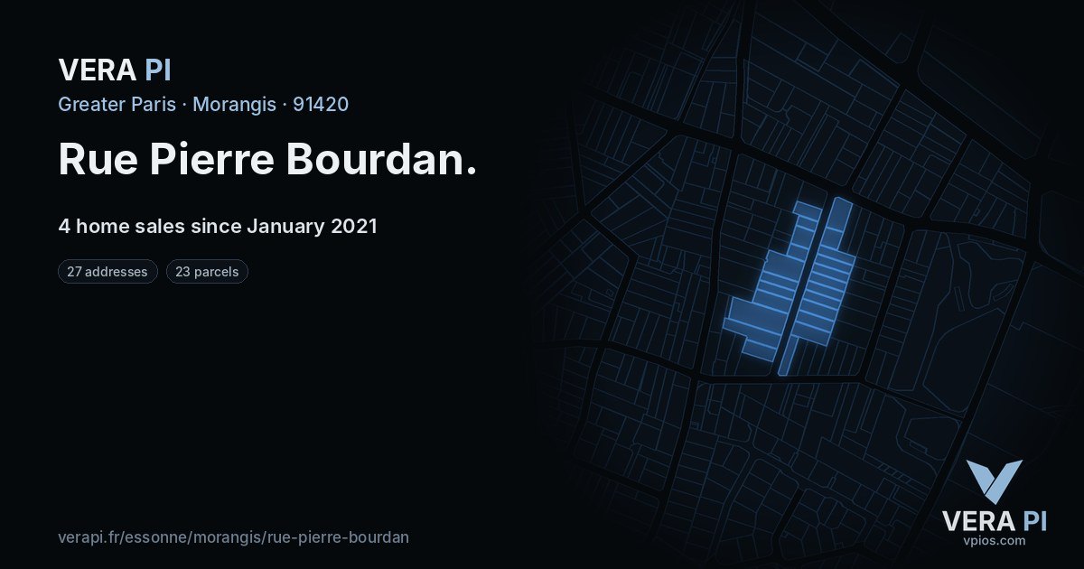 Rue Pierre Bourdan, Morangis at night – every parcel coloured by the prices around it, the street's own parcels lit