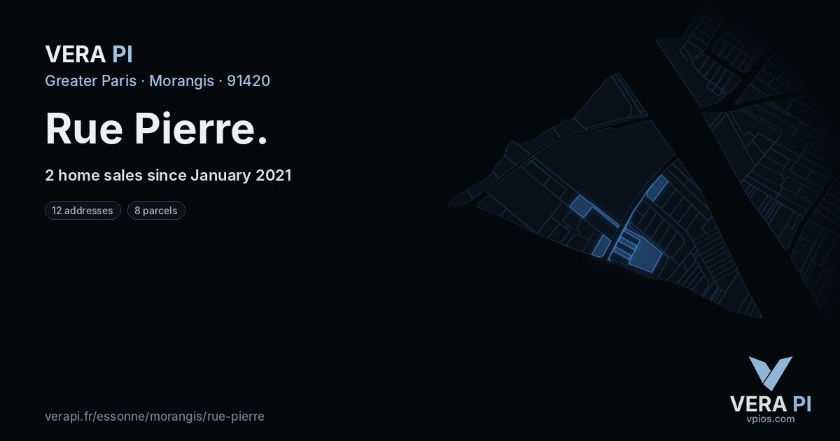 Rue Pierre, Morangis at night – every parcel coloured by the prices around it, the street's own parcels lit