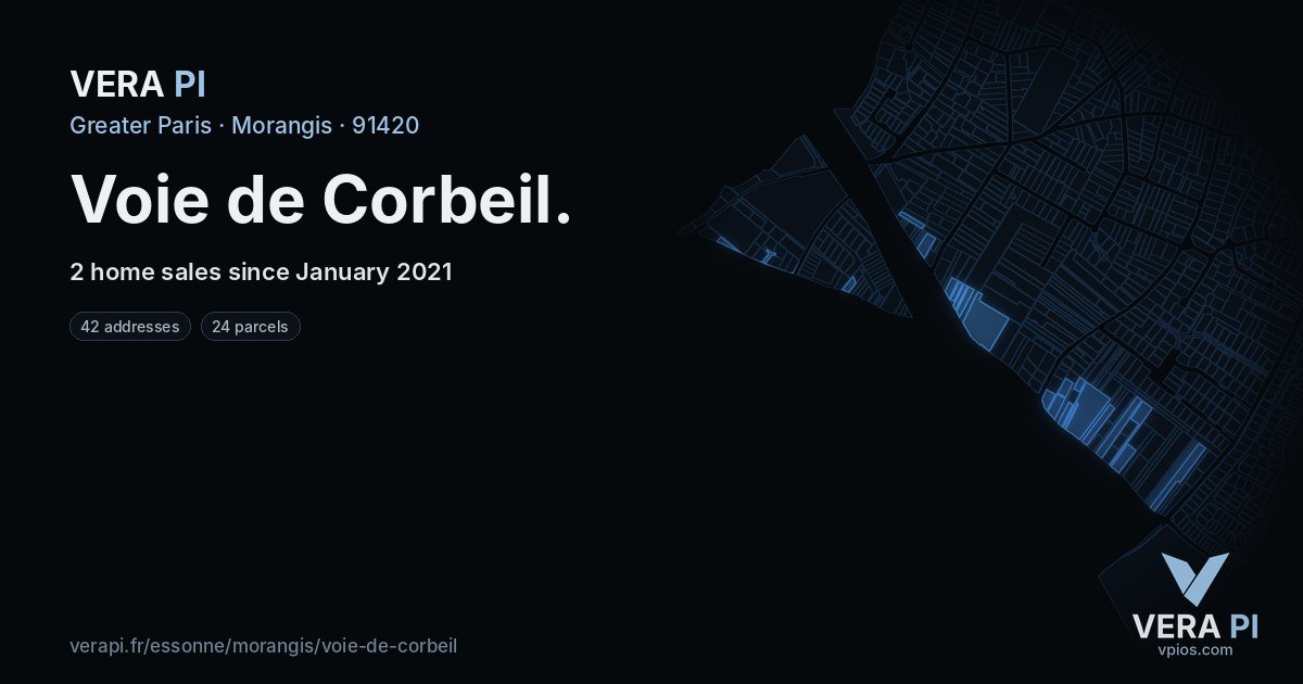 Voie de Corbeil, Morangis at night – every parcel coloured by the prices around it, the street's own parcels lit
