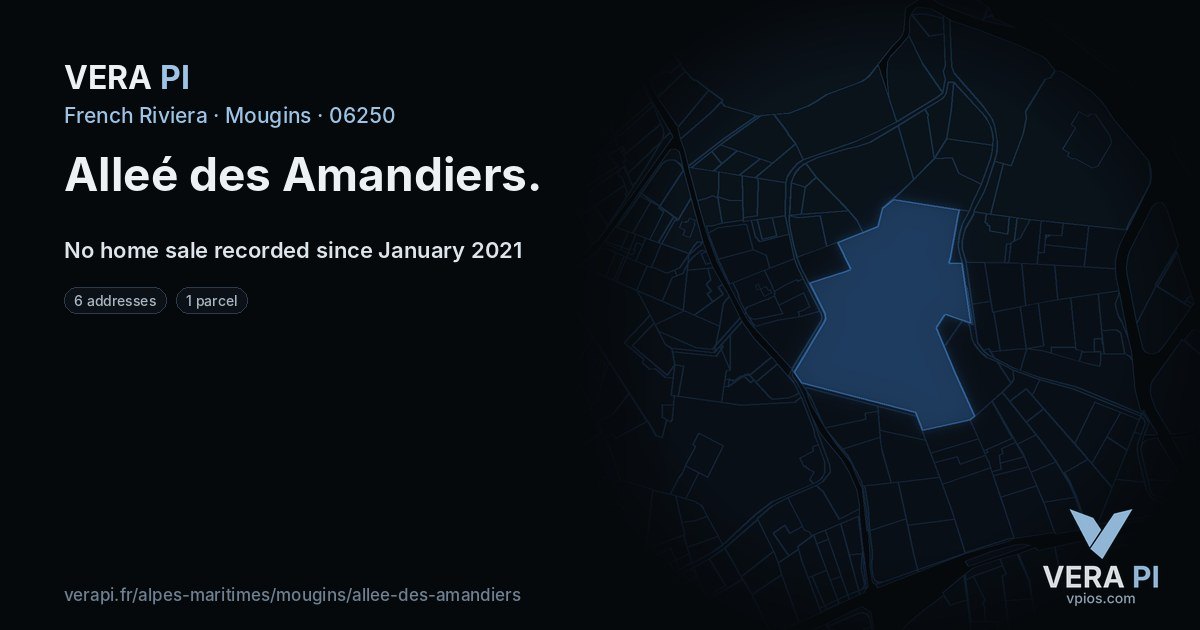 Alleé des Amandiers, Mougins at night – every parcel coloured by the prices around it, the street's own parcels lit
