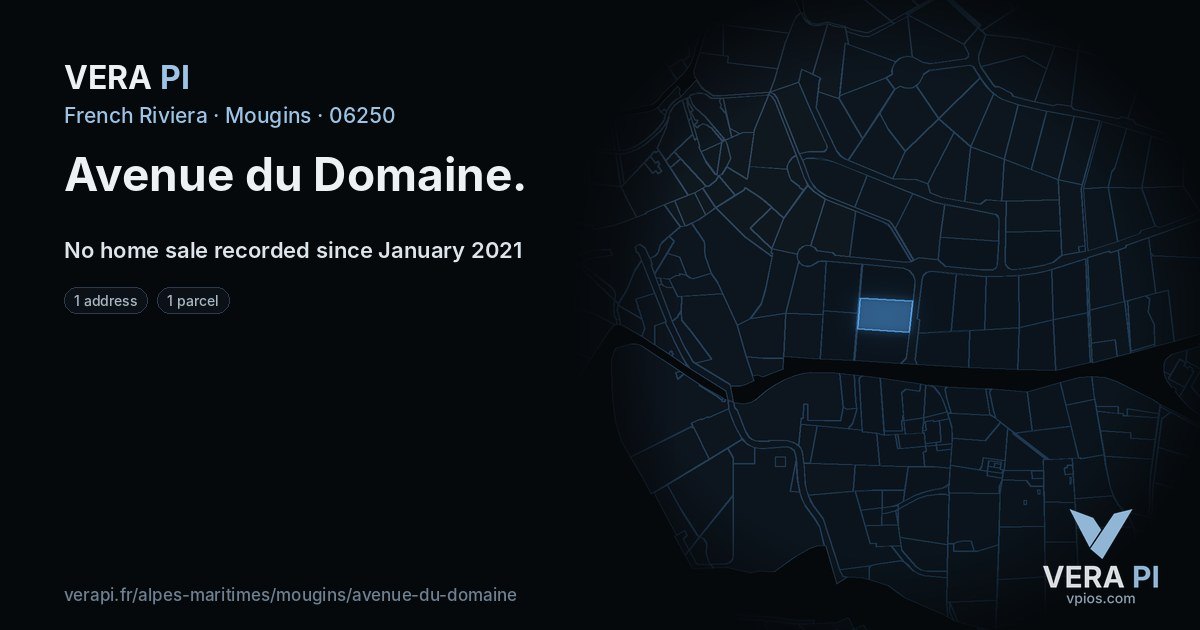 Avenue du Domaine, Mougins at night – every parcel coloured by the prices around it, the street's own parcels lit