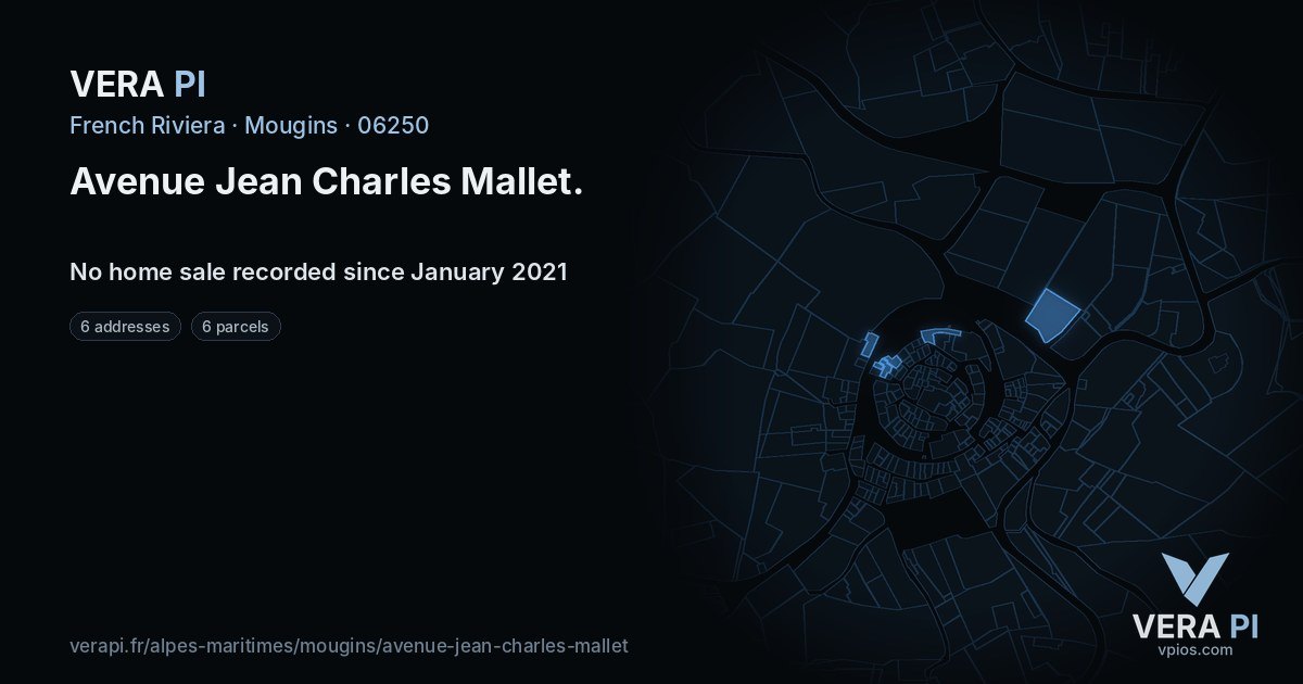 Avenue Jean Charles Mallet, Mougins at night – every parcel coloured by the prices around it, the street's own parcels lit