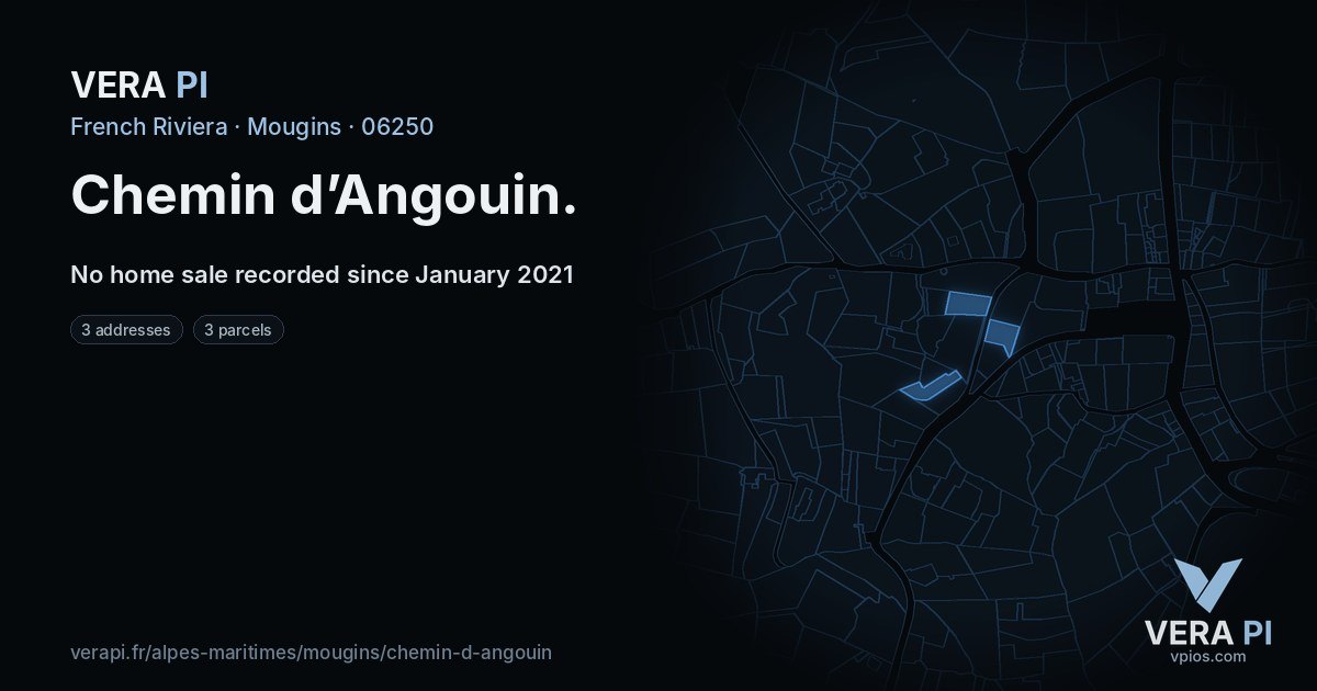 Chemin d’Angouin, Mougins at night – every parcel coloured by the prices around it, the street's own parcels lit