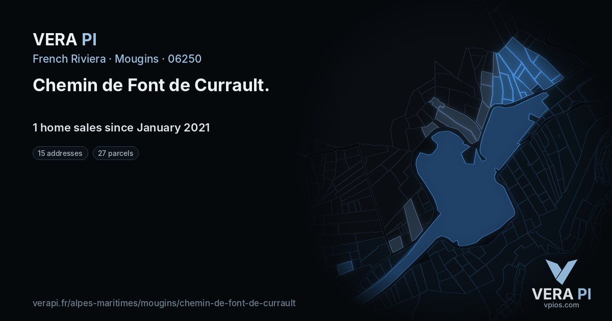 Chemin de Font de Currault, Mougins at night – every parcel coloured by the prices around it, the street's own parcels lit