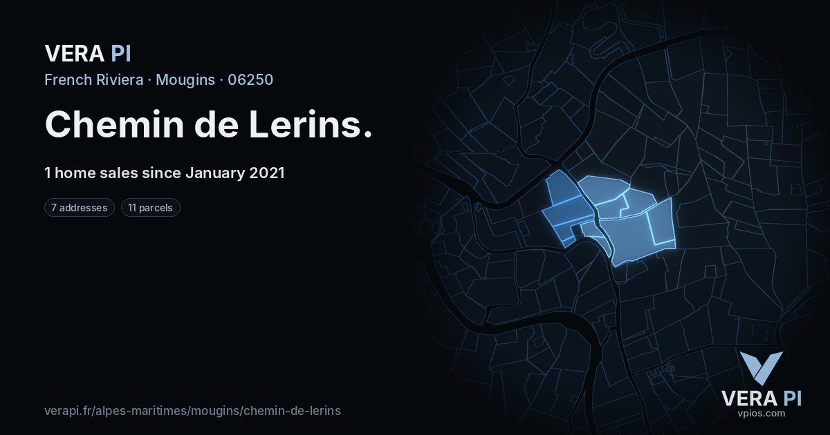Chemin de Lerins, Mougins at night – every parcel coloured by the prices around it, the street's own parcels lit