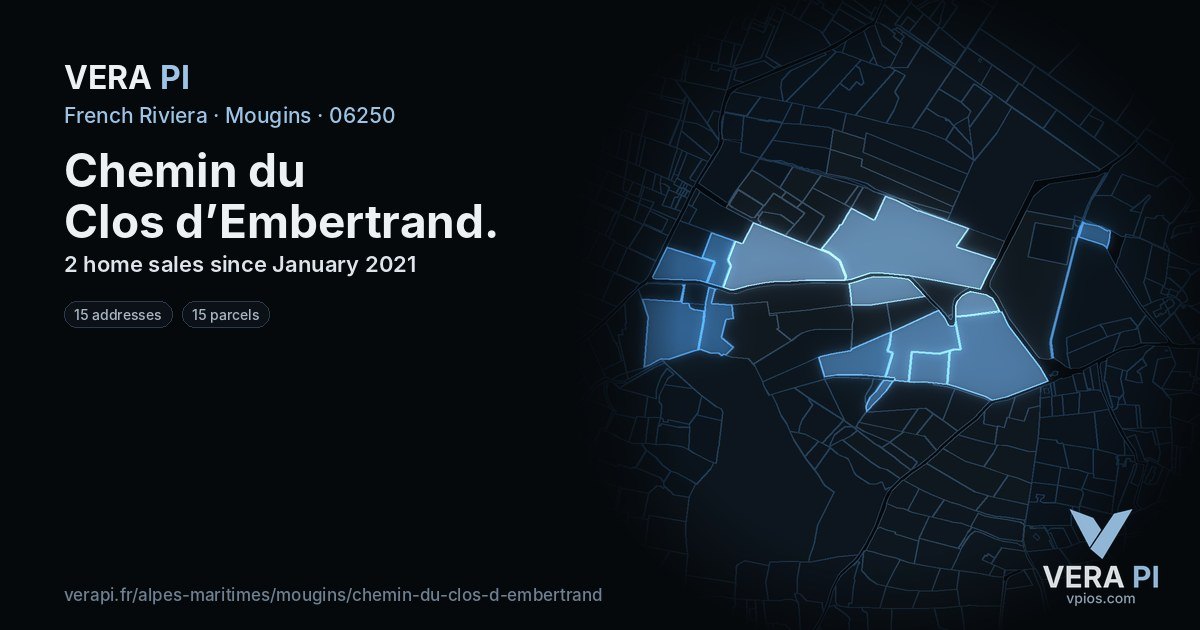 Chemin du Clos d’Embertrand, Mougins at night – every parcel coloured by the prices around it, the street's own parcels lit