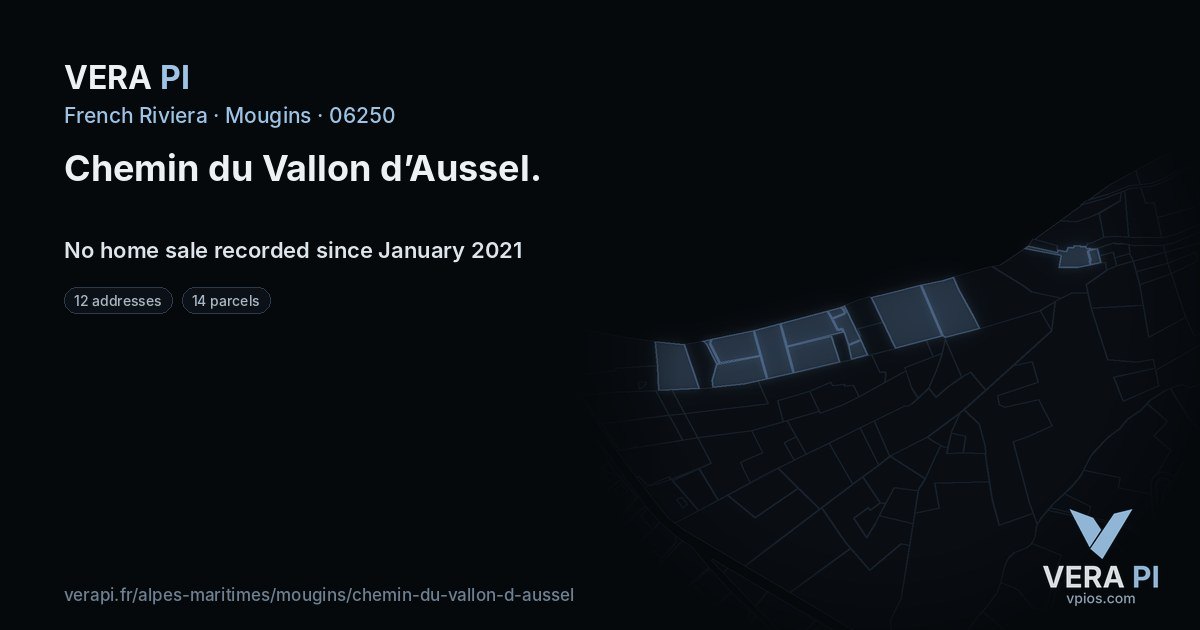 Chemin du Vallon d’Aussel, Mougins at night – every parcel coloured by the prices around it, the street's own parcels lit