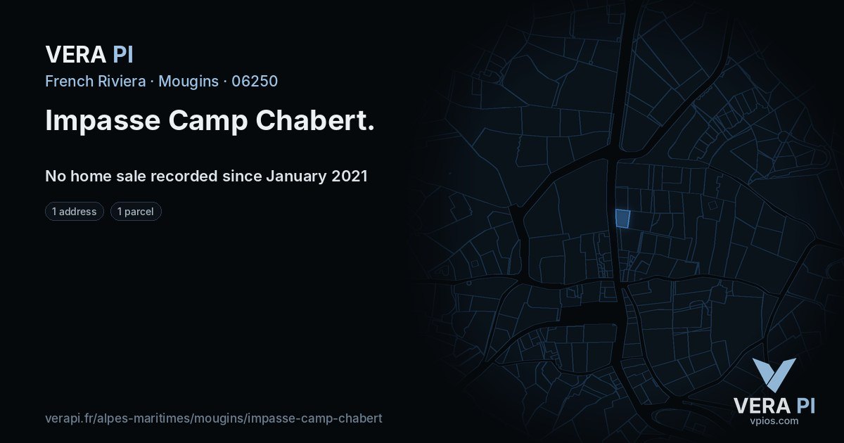 Impasse Camp Chabert, Mougins at night – every parcel coloured by the prices around it, the street's own parcels lit