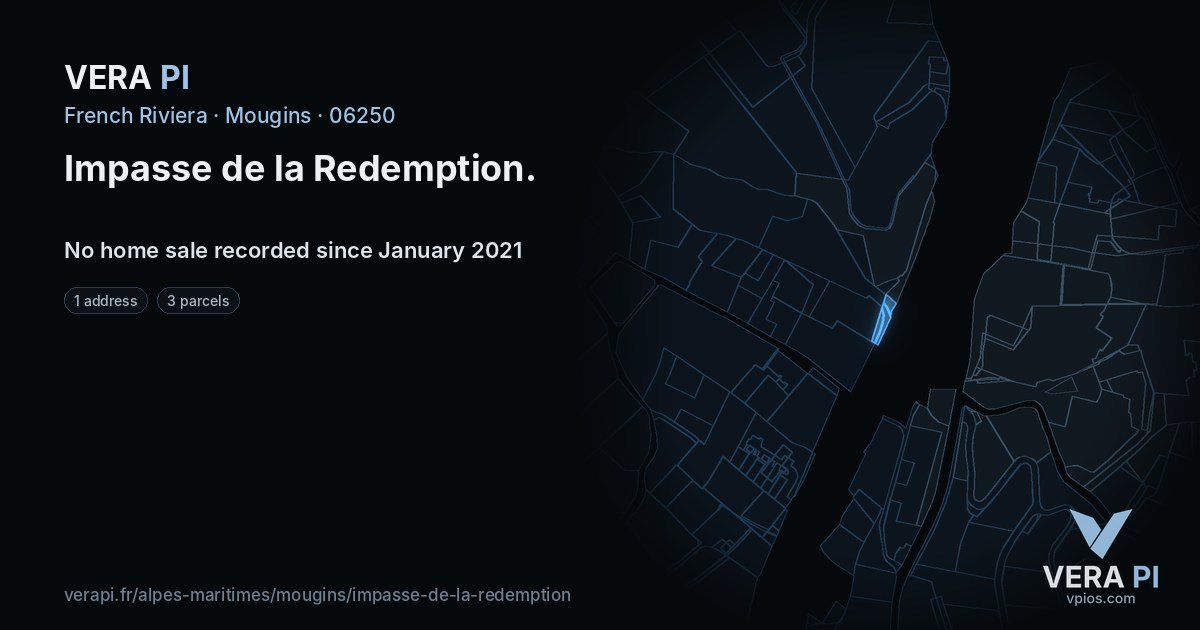 Impasse de la Redemption, Mougins at night – every parcel coloured by the prices around it, the street's own parcels lit