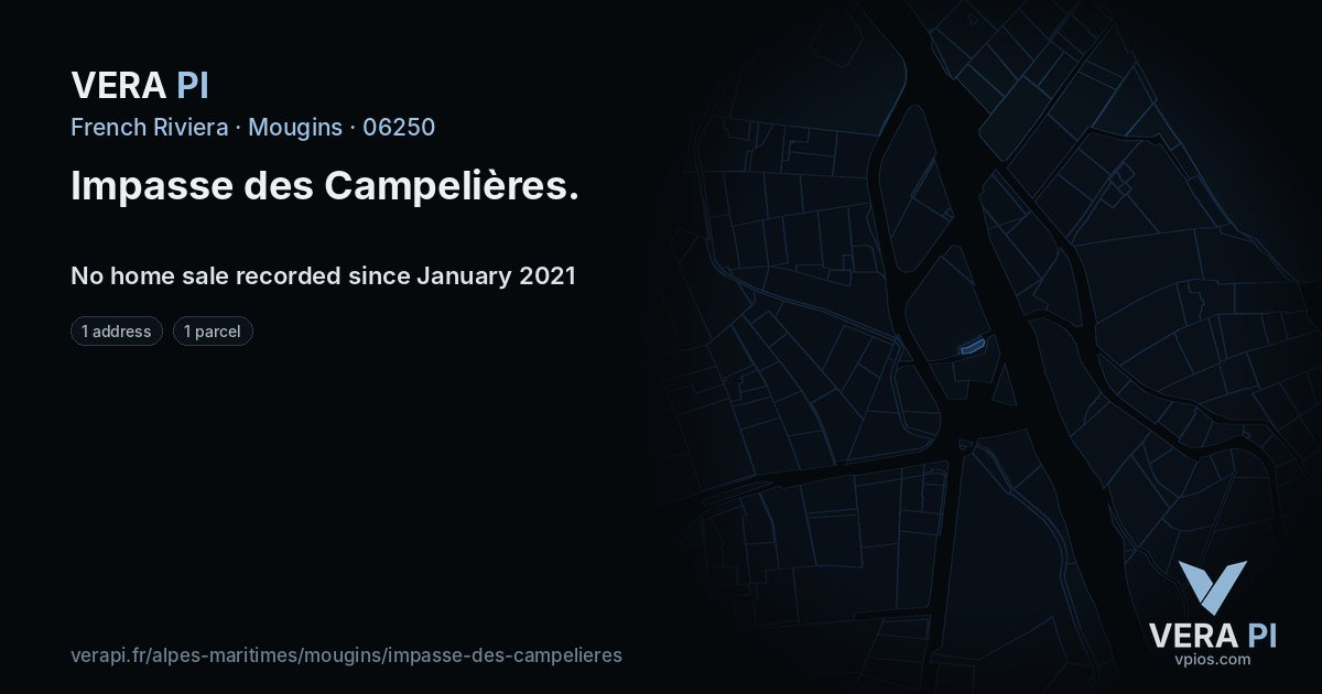 Impasse des Campelières, Mougins at night – every parcel coloured by the prices around it, the street's own parcels lit