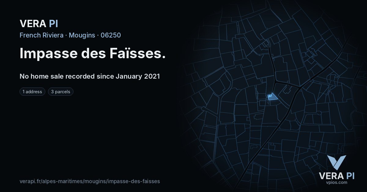 Impasse des Faïsses, Mougins at night – every parcel coloured by the prices around it, the street's own parcels lit