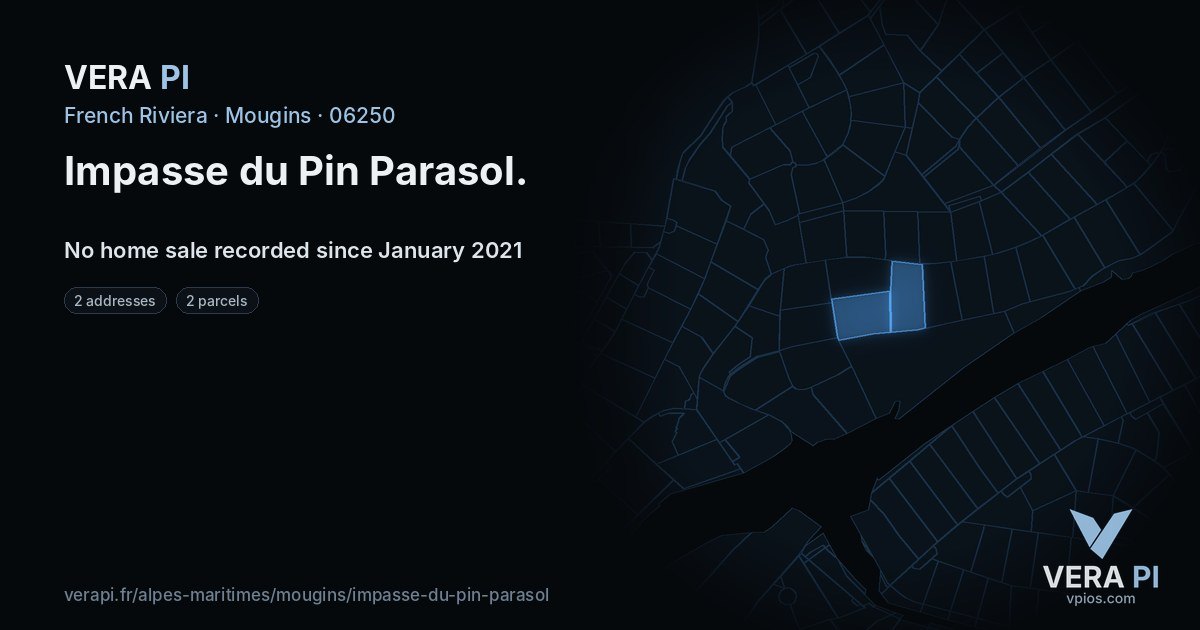Impasse du Pin Parasol, Mougins at night – every parcel coloured by the prices around it, the street's own parcels lit