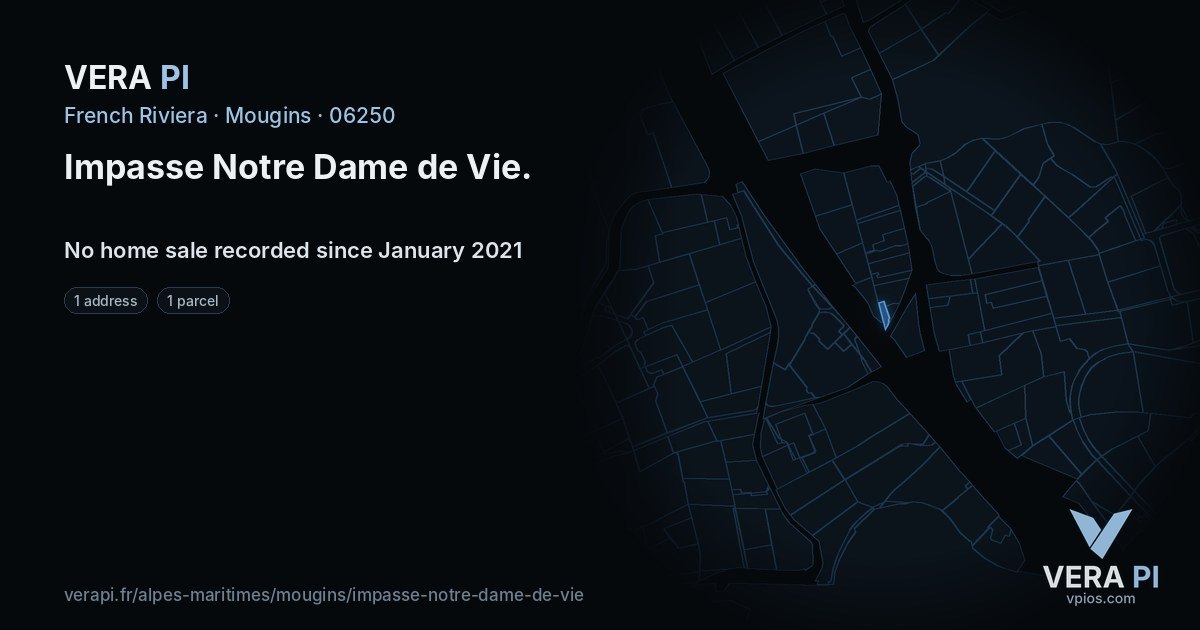 Impasse Notre Dame de Vie, Mougins at night – every parcel coloured by the prices around it, the street's own parcels lit