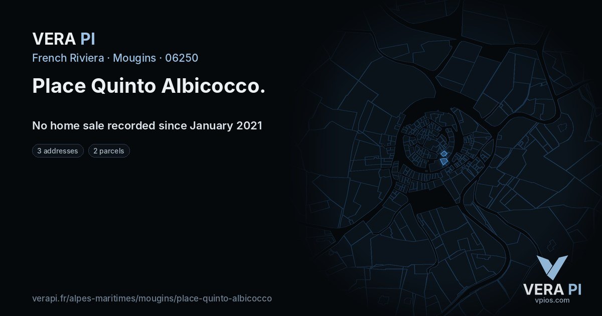 Place Quinto Albicocco, Mougins at night – every parcel coloured by the prices around it, the street's own parcels lit