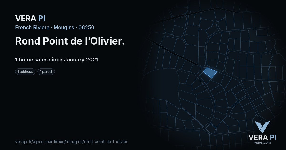 Rond Point de l’Olivier, Mougins at night – every parcel coloured by the prices around it, the street's own parcels lit