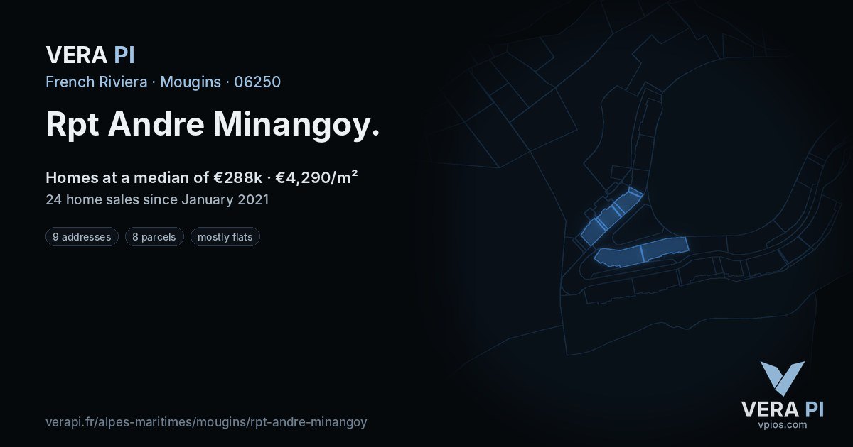 Rpt Andre Minangoy, Mougins at night – every parcel coloured by the prices around it, the street's own parcels lit