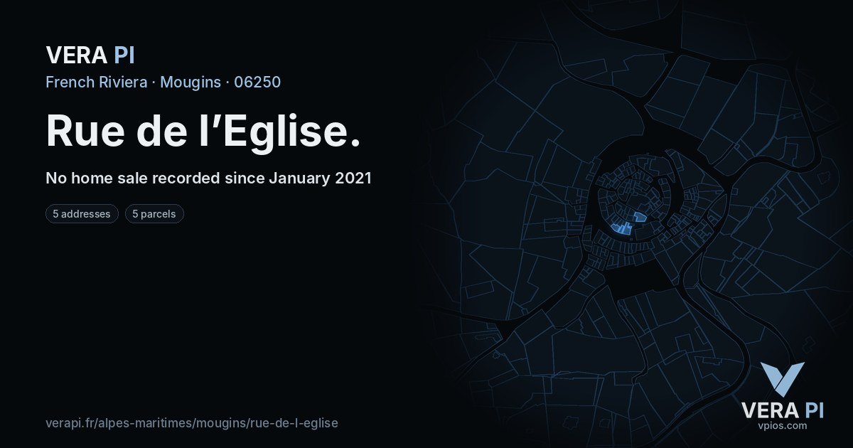 Rue de l’Eglise, Mougins at night – every parcel coloured by the prices around it, the street's own parcels lit