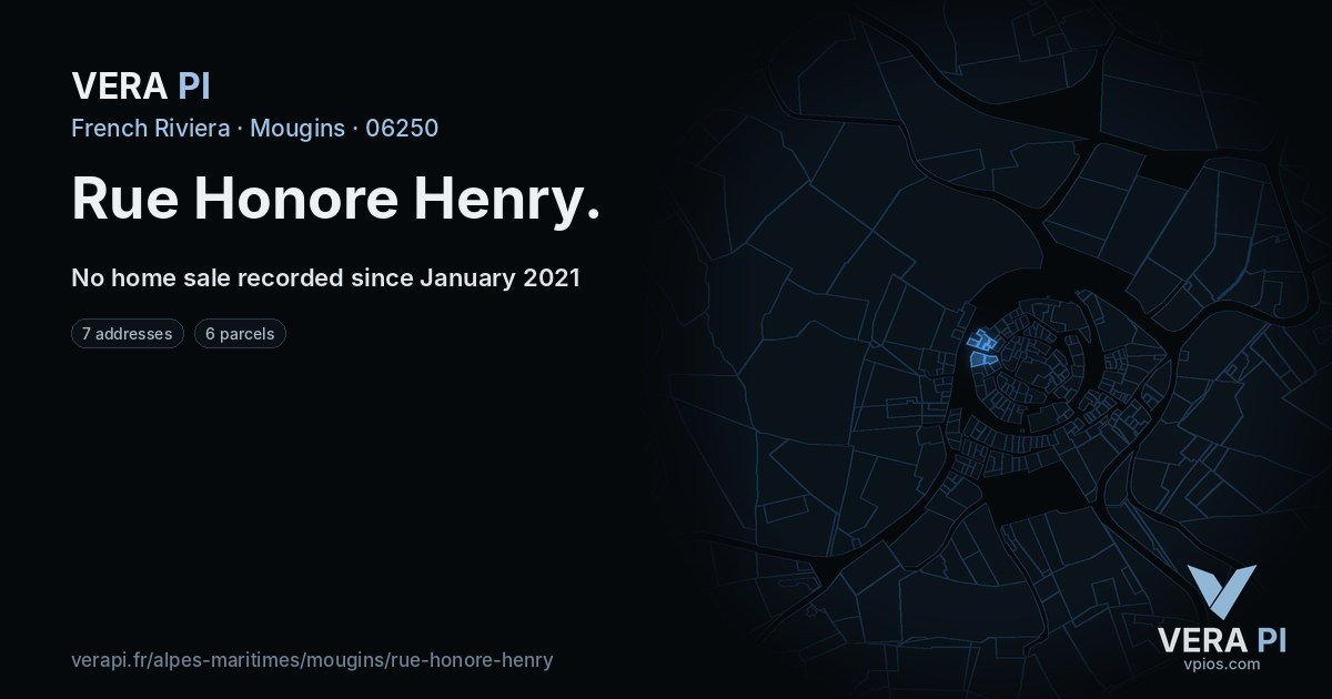 Rue Honore Henry, Mougins at night – every parcel coloured by the prices around it, the street's own parcels lit
