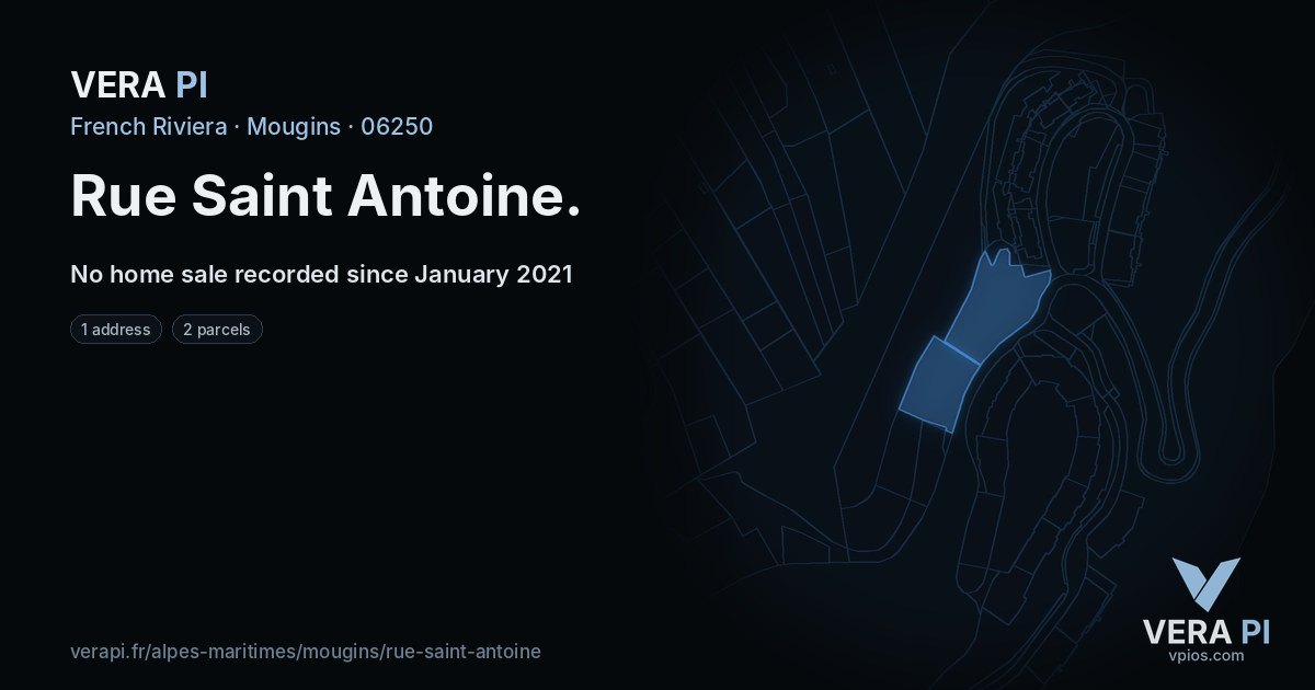 Rue Saint Antoine, Mougins at night – every parcel coloured by the prices around it, the street's own parcels lit