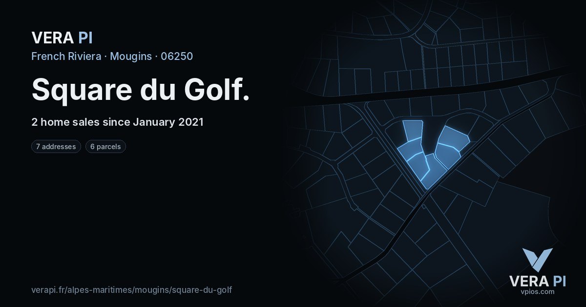 Square du Golf, Mougins at night – every parcel coloured by the prices around it, the street's own parcels lit