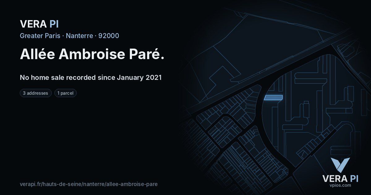 Allée Ambroise Paré, Nanterre at night – every parcel coloured by the prices around it, the street's own parcels lit