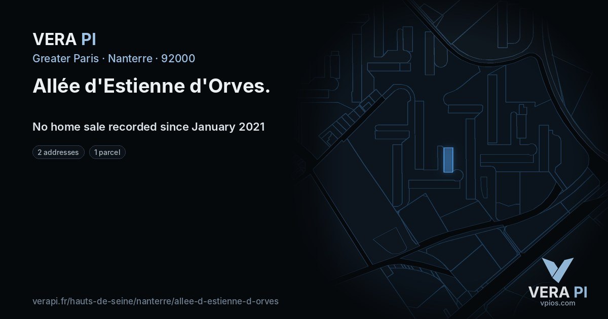 Allée d'Estienne d'Orves, Nanterre at night – every parcel coloured by the prices around it, the street's own parcels lit