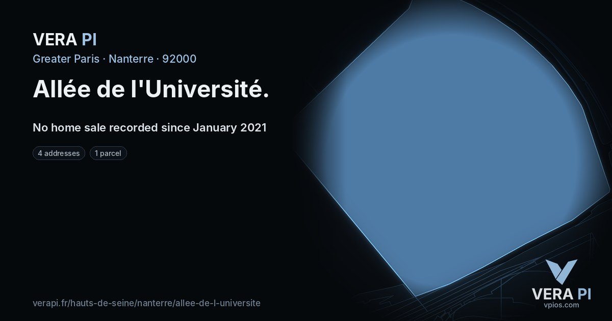 Allée de l'Université, Nanterre at night – every parcel coloured by the prices around it, the street's own parcels lit