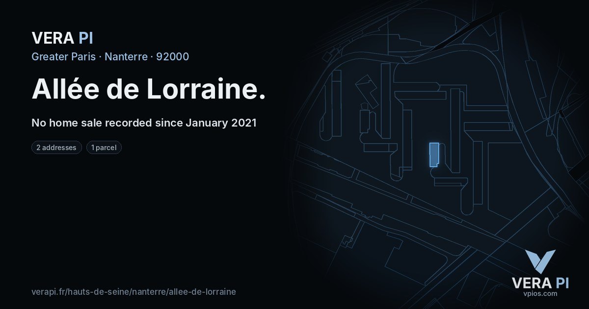 Allée de Lorraine, Nanterre at night – every parcel coloured by the prices around it, the street's own parcels lit