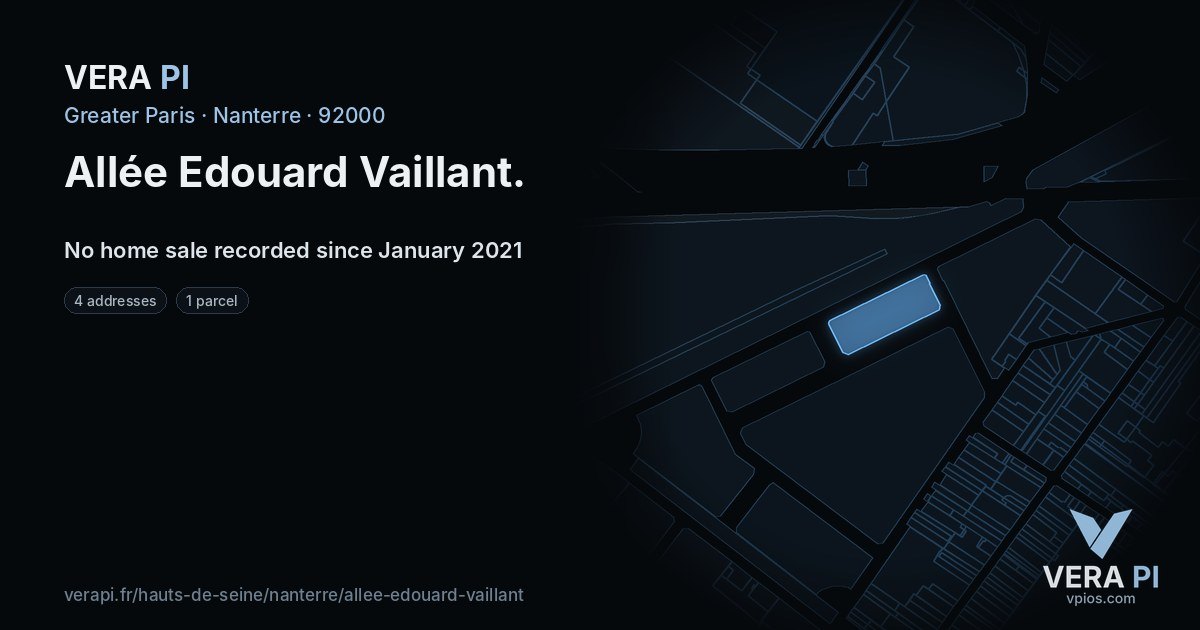 Allée Edouard Vaillant, Nanterre at night – every parcel coloured by the prices around it, the street's own parcels lit