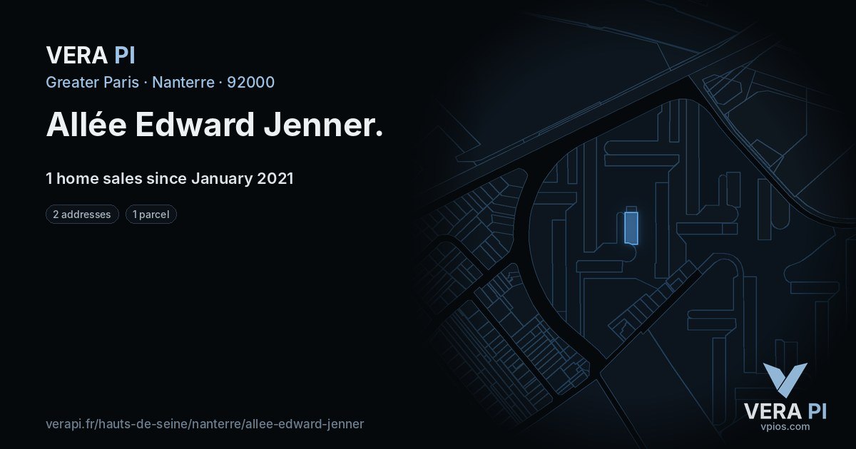 Allée Edward Jenner, Nanterre at night – every parcel coloured by the prices around it, the street's own parcels lit