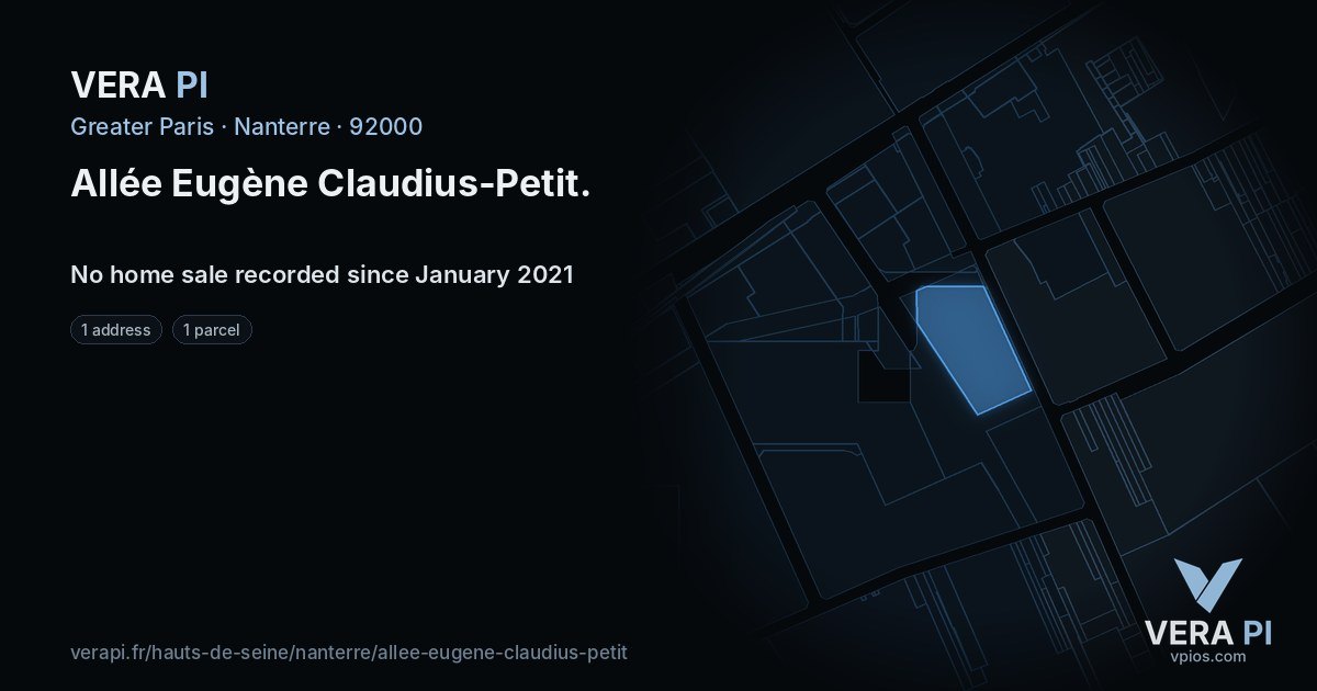 Allée Eugène Claudius-Petit, Nanterre at night – every parcel coloured by the prices around it, the street's own parcels lit