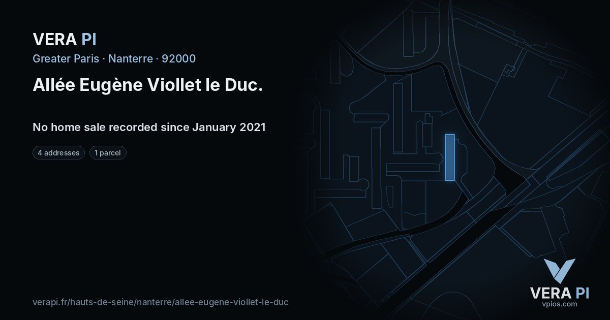 Allée Eugène Viollet le Duc, Nanterre at night – every parcel coloured by the prices around it, the street's own parcels lit