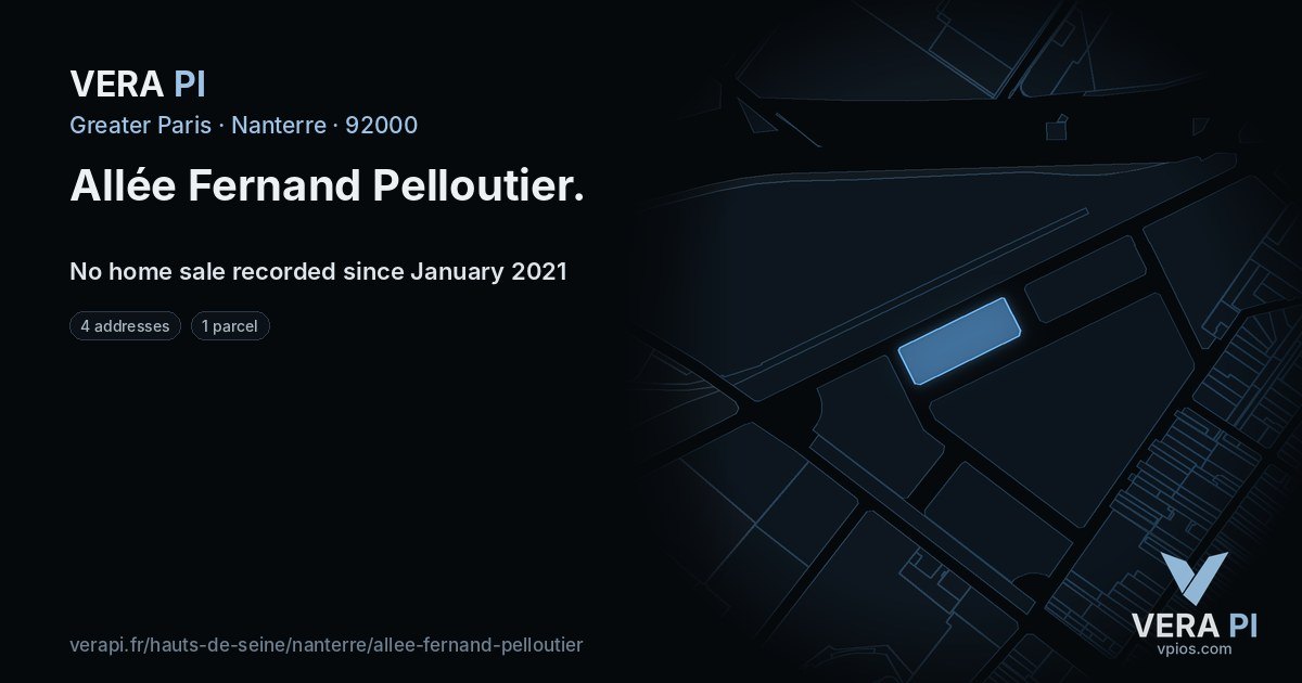 Allée Fernand Pelloutier, Nanterre at night – every parcel coloured by the prices around it, the street's own parcels lit