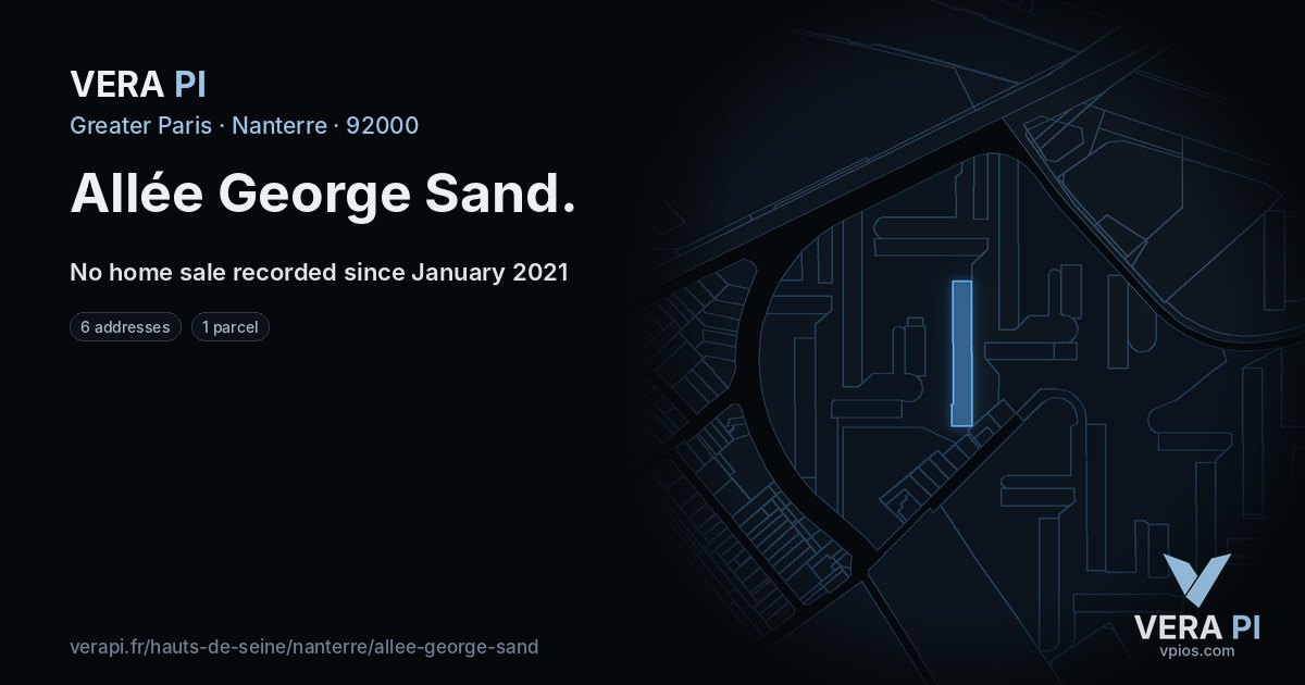 Allée George Sand, Nanterre at night – every parcel coloured by the prices around it, the street's own parcels lit