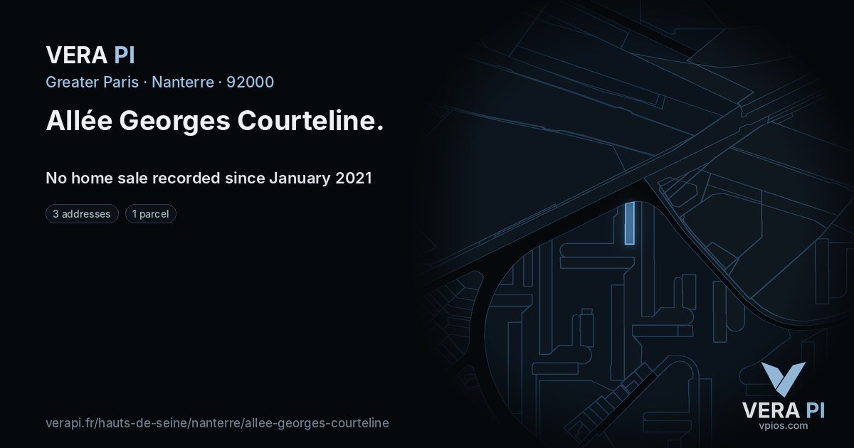 Allée Georges Courteline, Nanterre at night – every parcel coloured by the prices around it, the street's own parcels lit