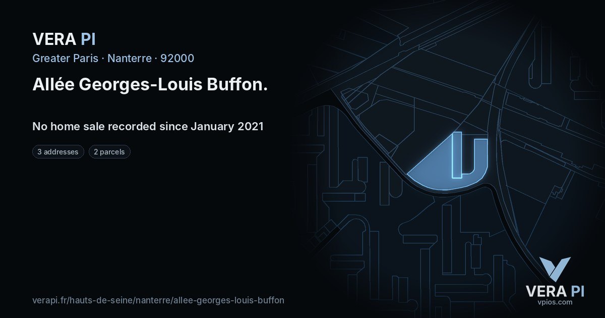 Allée Georges-Louis Buffon, Nanterre at night – every parcel coloured by the prices around it, the street's own parcels lit