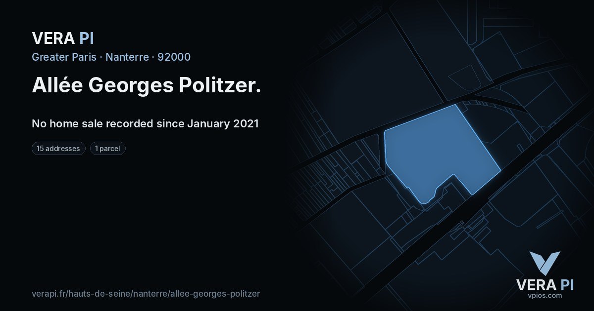Allée Georges Politzer, Nanterre at night – every parcel coloured by the prices around it, the street's own parcels lit