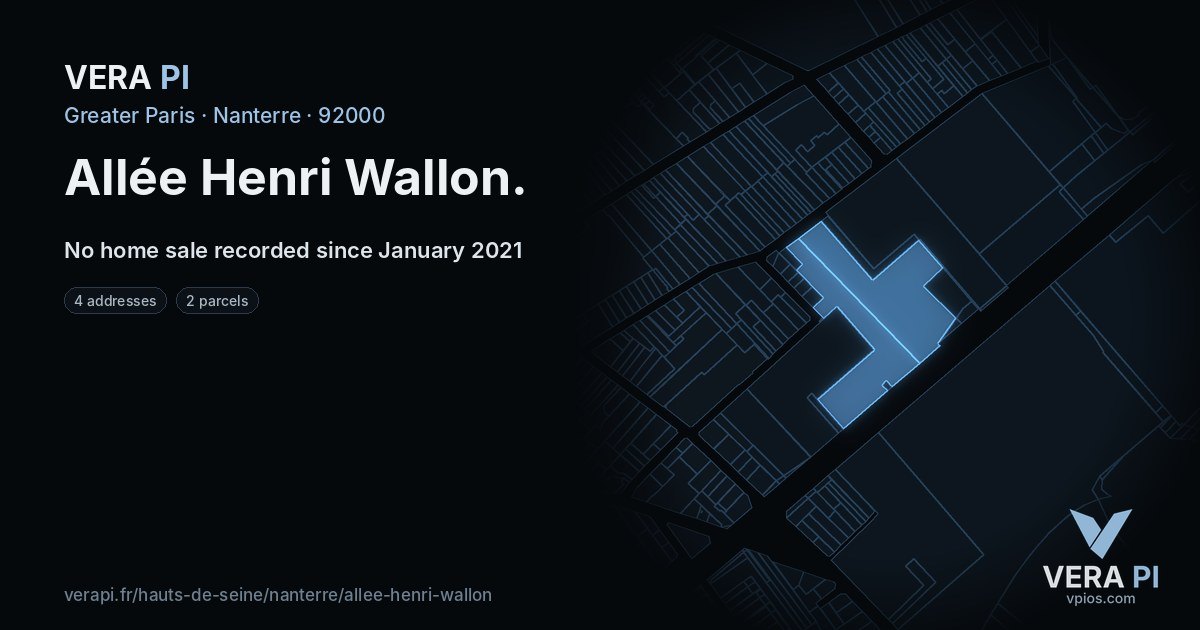Allée Henri Wallon, Nanterre at night – every parcel coloured by the prices around it, the street's own parcels lit