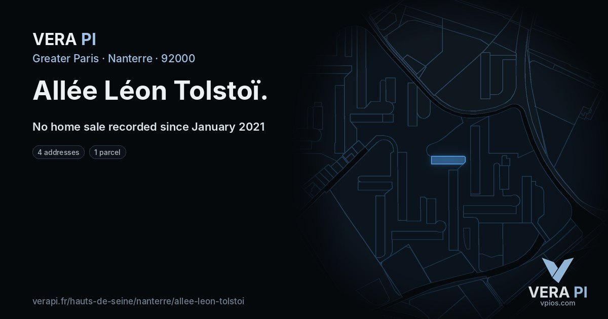 Allée Léon Tolstoï, Nanterre at night – every parcel coloured by the prices around it, the street's own parcels lit