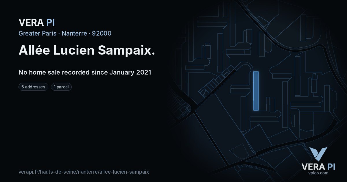 Allée Lucien Sampaix, Nanterre at night – every parcel coloured by the prices around it, the street's own parcels lit