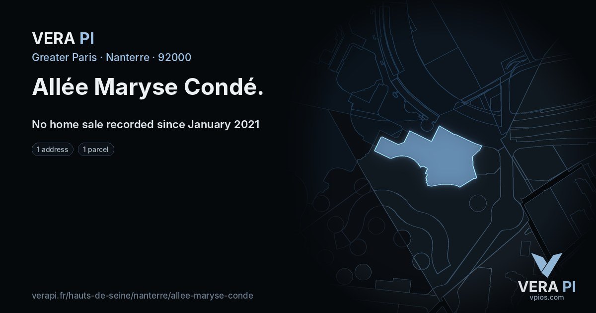 Allée Maryse Condé, Nanterre at night – every parcel coloured by the prices around it, the street's own parcels lit