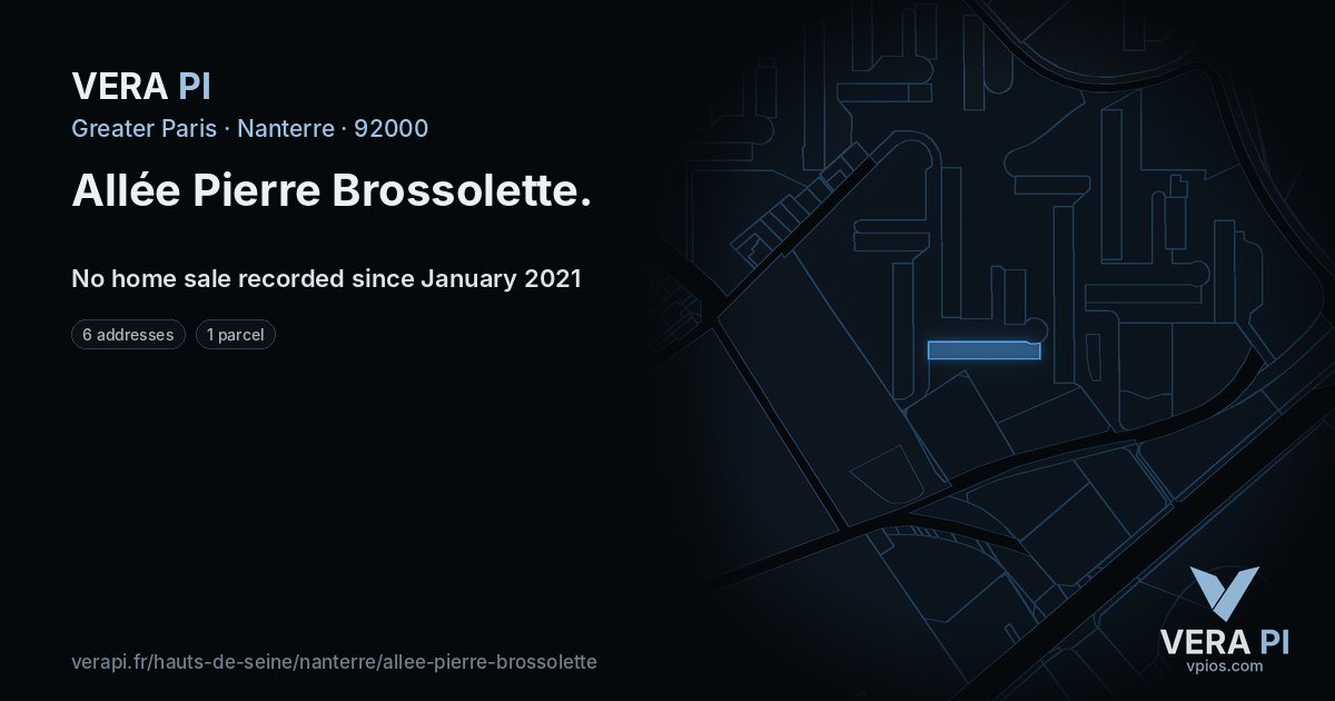 Allée Pierre Brossolette, Nanterre at night – every parcel coloured by the prices around it, the street's own parcels lit