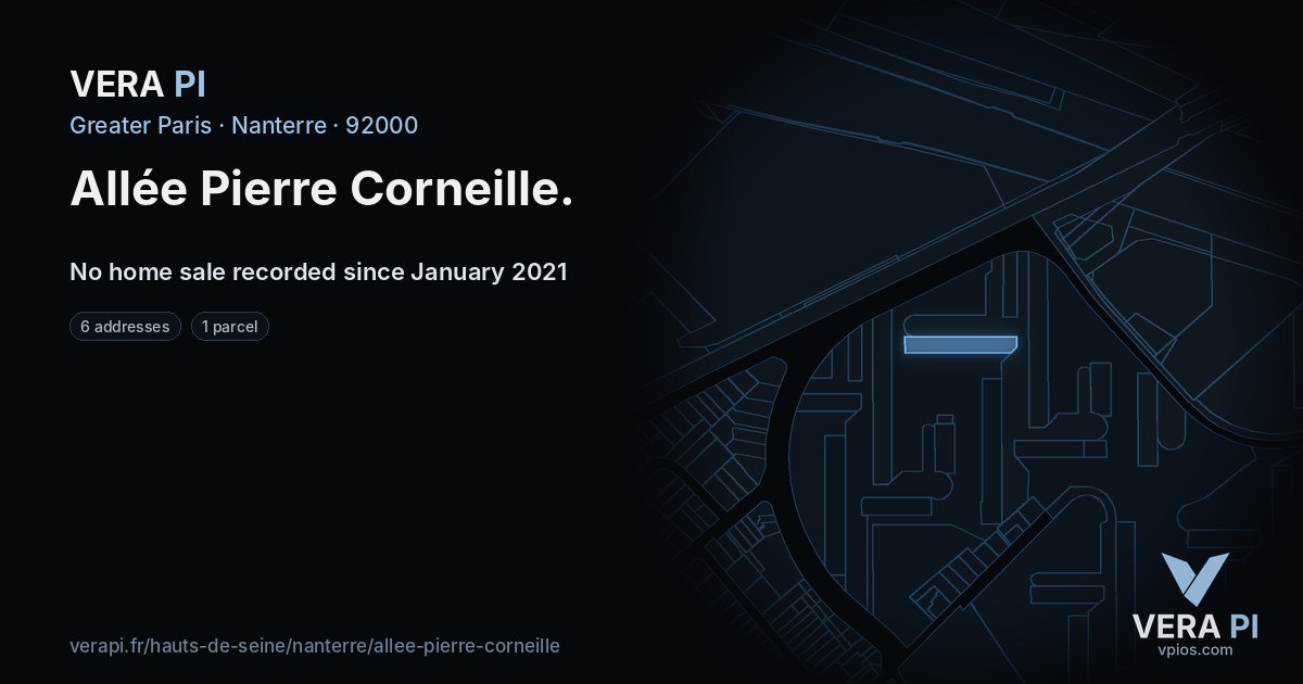 Allée Pierre Corneille, Nanterre at night – every parcel coloured by the prices around it, the street's own parcels lit