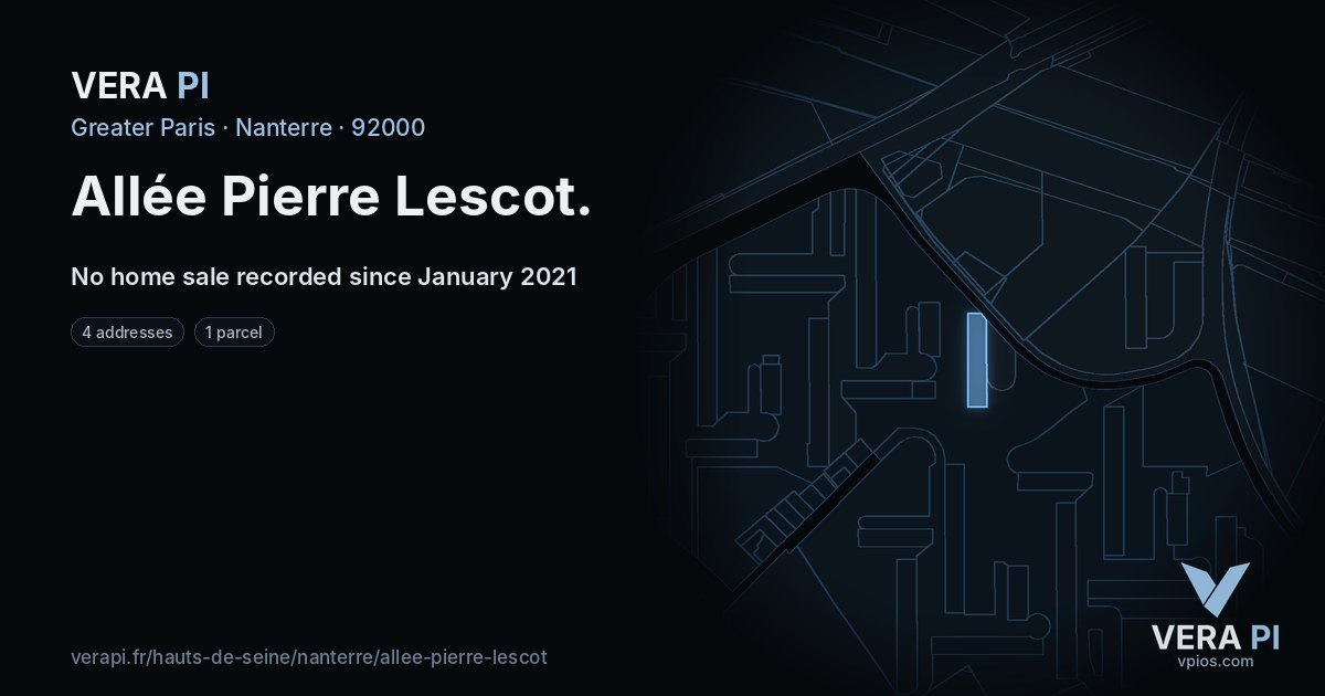 Allée Pierre Lescot, Nanterre at night – every parcel coloured by the prices around it, the street's own parcels lit