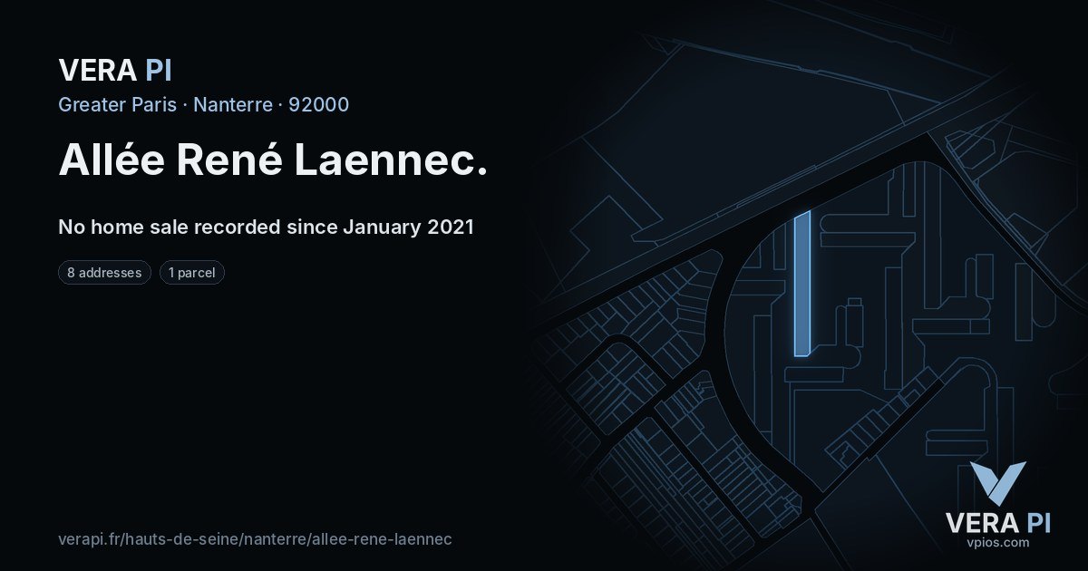Allée René Laennec, Nanterre at night – every parcel coloured by the prices around it, the street's own parcels lit