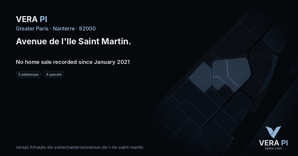 Avenue de l'Ile Saint Martin, Nanterre at night – every parcel coloured by the prices around it, the street's own parcels lit