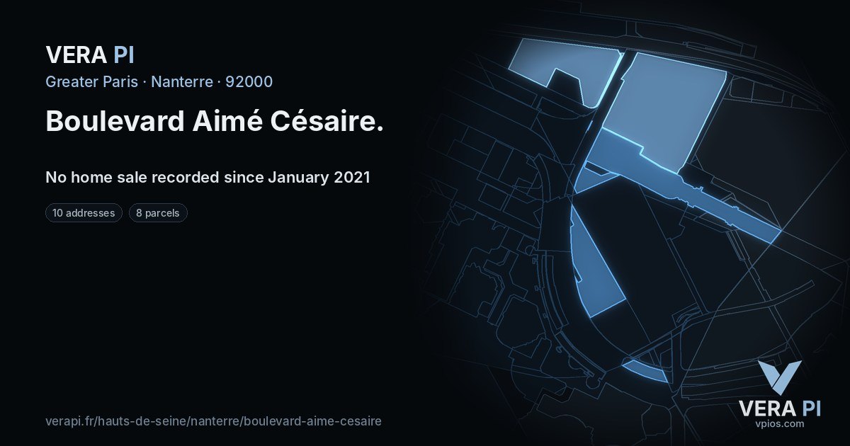 Boulevard Aimé Césaire, Nanterre at night – every parcel coloured by the prices around it, the street's own parcels lit