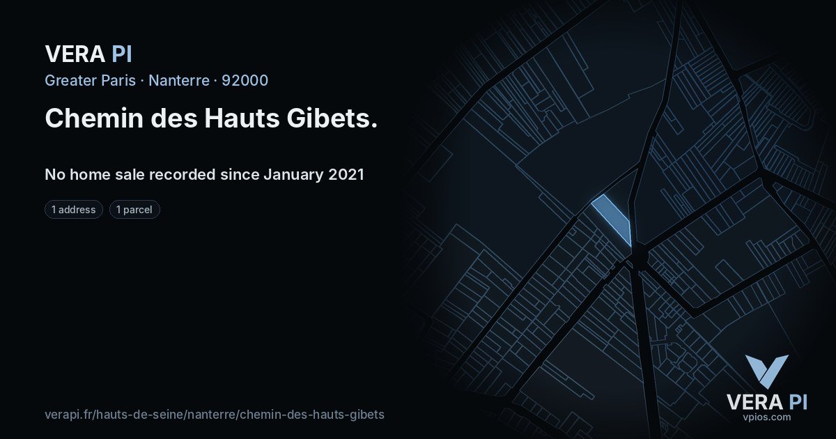 Chemin des Hauts Gibets, Nanterre at night – every parcel coloured by the prices around it, the street's own parcels lit