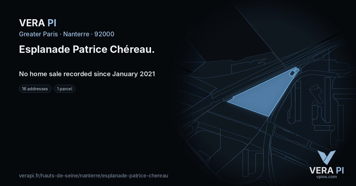 Esplanade Patrice Chéreau, Nanterre at night – every parcel coloured by the prices around it, the street's own parcels lit